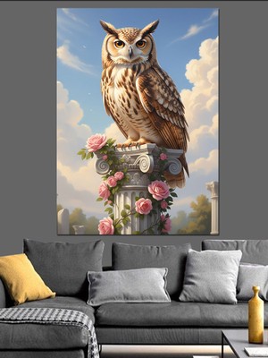 Karizma Tablo Kahverengi Baykuş Kuş Portresi Dekoratif Kanvas - Mdf Ahşap Tablo