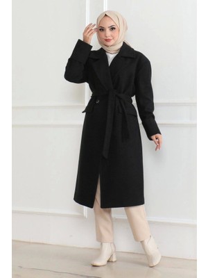 Başak Collection Düğmeli Içi Astarlı Kaşmir Kaşe Kaban - Siyah