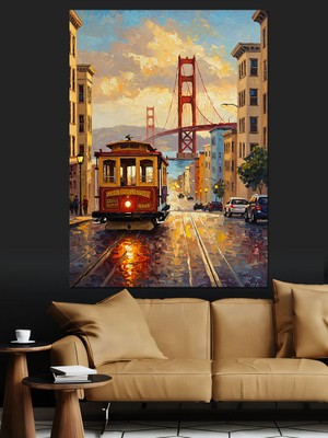 Karizma Tablo Golden Gate Köprüsü Manzarası Dekoratif Kanvas - Mdf Ahşap Tablo