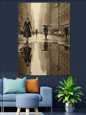 Karizma Tablo Yansımalı Yağmurlu Sokak Adam Dekoratif Kanvas - Mdf Ahşap Tablo