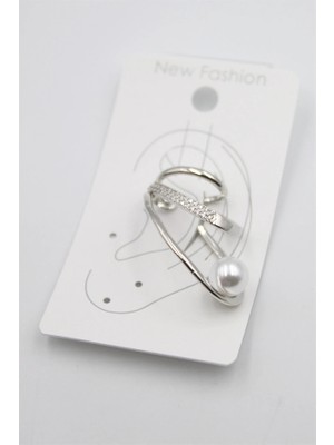 Remstdrk Taşlı Kıkırdak Küpe - Gümüş