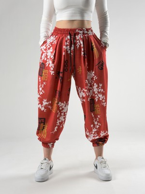 Cocopelli Chinese Ağaç Desenli Kadın Pileli Jogger Pantolon COC2831