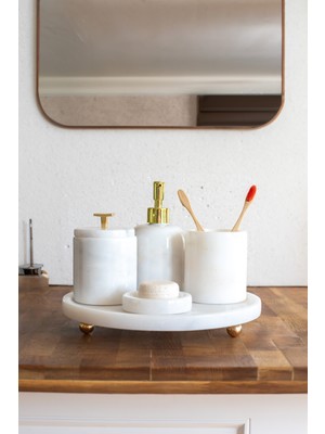 UltraMint Şık Mermer Beyaz 5 Parça Banyo Seti, Zarif ve Fonksiyonel Tasarım