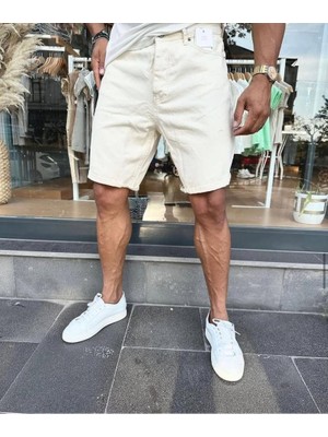 Başak Collection Erkek Beyaz Mom Kalıp Kot Şort
