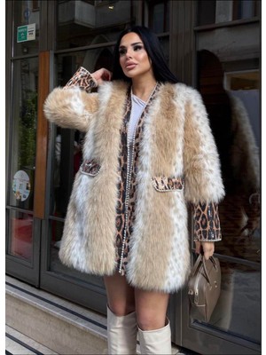 Rabiossa Kadın Inci Detaylı Payetli Desenli Kürk Ceket