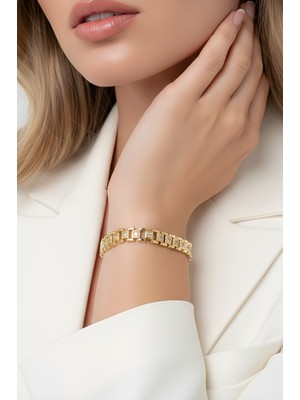 Eva Takı Store 14K Bakla Tank Geometrik Saat Kordon Model Bileklik