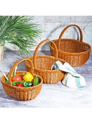 Braventa Collection 3'lü Kulplu Hasır Sepet Seti