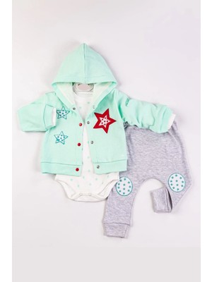 Veralya Yıldız Nakışlı Kapişonlu Kız Bebek Takımı
