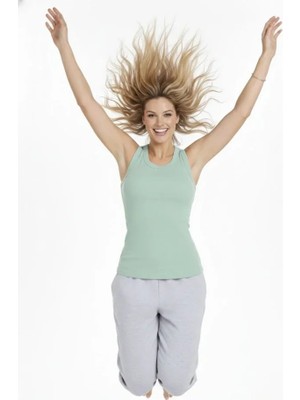 Gökyüzü Moda Fitilli Atlet Sıfır Yaka Slim Fit Arka Baskılı Spor Atlet - Mint Yeşili