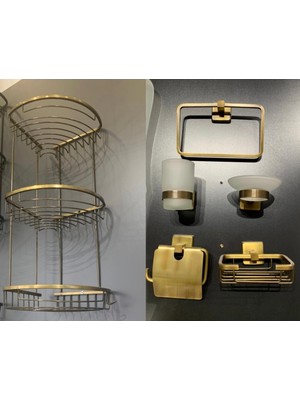 UltraMint Şık Antik Eskitme Banyo Seti, Köşelik Havluluk, Sabunluk ve Kağıtlık