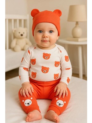 Veralya Kulaklı Ayıcık % 100 Pamuk 3'lü Erkek Bebek Takım