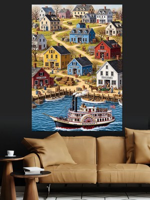 Artmeg Sahil Kasabası Renkli Evler Dekoratif Kanvas - Mdf Ahşap Tablo