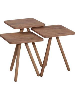 Braventa Collection Intergo Üçlü Zigon Sehpa Ahşap Ayaklı Kare Tasarım Çam Desenli