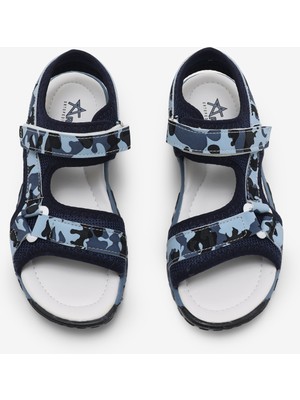 Tonny Black Çocuk Unisex Lacivert Kamuflaj Çoçuk Cırtlı Sandalet