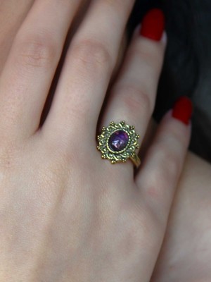 Esha Doğal Taş Ametist Doğal Taşlı Antik Ayarlanabilir Kadın Yüzük EUY91AMT