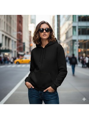 Etoile Studio Sweatshirt Unisex 2 Iplik Kapşonlu Fermuarlı Siyah