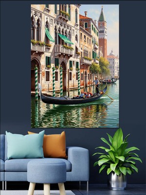 Karizma Tablo Venedik Kanal Şehri Manzarası Dekoratif Kanvas - Mdf Ahşap Tablo