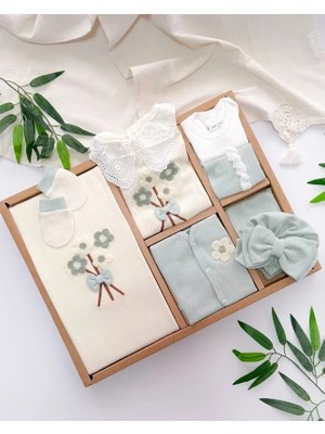 Veralya Fiyonk ve Çiçek Detaylı %100 Pamuk 10 Parça Bebek Hastane Çıkış