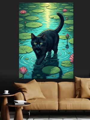 Karizma Tablo Siyah Kedi Ayakta Dekoratif Kanvas - Mdf Ahşap Tablo