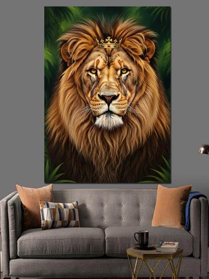 Artmeg Yeleli Aslan Kral Portresi Dekoratif Kanvas - Mdf Ahşap Tablo