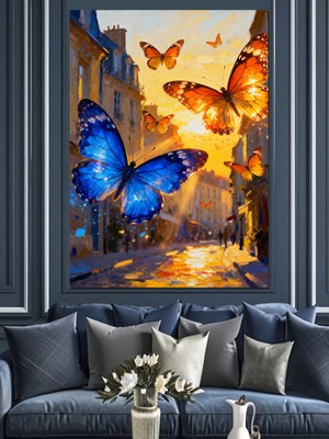 Tablomega Mavi Kelebek Sokak Manzarası Dekoratif Kanvas - Mdf Ahşap Tablo