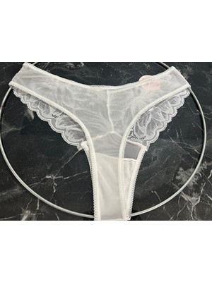 Biricik İç Giyim 3xl Beden Kadın Beyaz Dantelli Tanga 1 Adet
