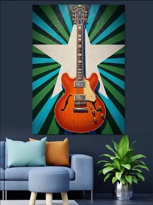Tablomega Kırmızı Elektrik Gitar Sanat Çizim Dekoratif Kanvas - Mdf Ahşap Tablo