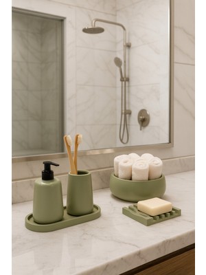 UltraMint Şık 5 Parça Bohem Tarz Banyo Seti: Sabunluk, Diş Fırçalık, Tepsi ve Havluluk