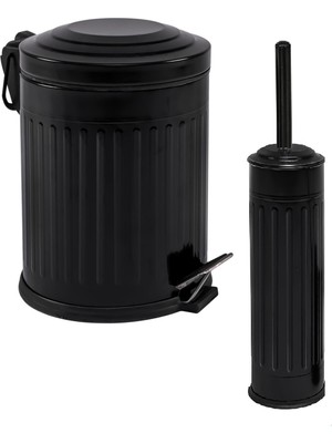 UltraMint 2'li Banyo Seti, 5 Lt Vintage Serisi, Amortisör Kapaklı Siyah Çöp Kovası