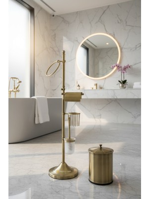 UltraMint Retro Tarzda Pirinç Banyo Seti, Tuvalet Kağıtlık, Havluluk ve Kova