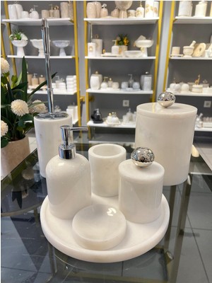 UltraMint Şık Mermer Banyo Seti 7'li, Büyük Disko Top ve Pirinç Detaylı Tasarım