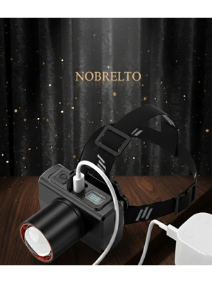 Headlamp Nobrelto Nobrelto Profesyonel Sensörlü ve Dijital Göstergeli Kafa Feneri - Zoomlu USB Şarjlı Akıllı Kamp Lambası (Hareket Sensörü Özellikli)