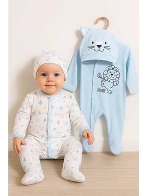 Veralya Mini Jungle Aslan Desenli Erkek Bebek 4'lü Tulum Seti