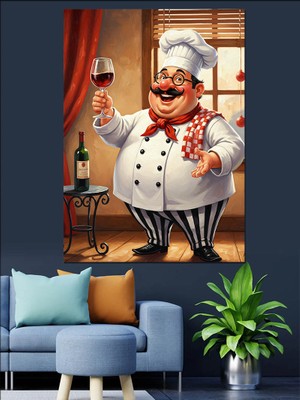Karizma Tablo Şarap Kadehi Tutan Aşçı Dekoratif Kanvas - Mdf Ahşap Tablo