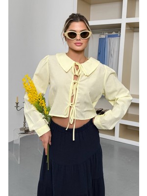Jee Lee Kadın Önü Bağlama Detaylı Uzun Kollu Gömlek Sarı - 26Y 1045