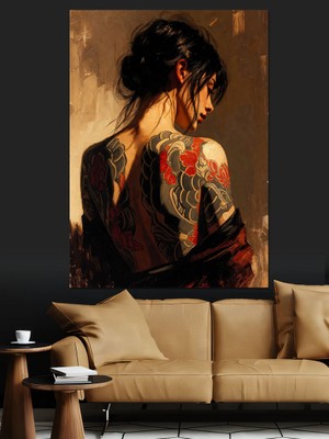 Tablomega Sırtı Dövmeli Kadın Portresi Dekoratif Kanvas - Mdf Ahşap Tablo