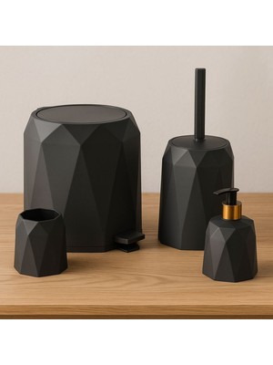 UltraMint 4'lü Banyo Seti, Pedallı Çöp Kovası, Tuvalet Fırçası, Sabunluk, Diş Fırçalık