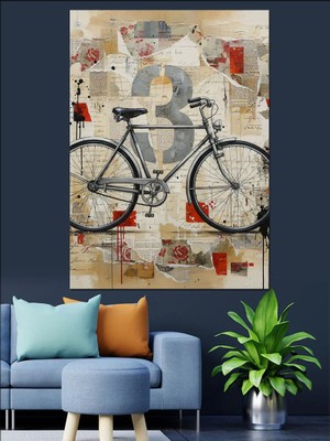 Tablomega Bisiklet Çiçekler Siyah Beyaz Sanat Dekoratif Kanvas - Mdf Ahşap Tablo