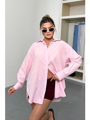 Jee Lee Kadın Uzun Kollu Salaş Basic Gömlek Pembe - 26Y 2009