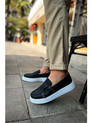 Zapatos CH417 Mancini Erkek Günlük Bağcıksız Cilt Klasik Ayakkabı Cbt - Siyah