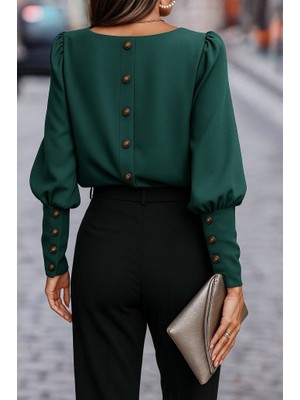 Başak Collection Kadın Uzun Kollu Yuvarlak Yakalı Düğmeli Ithal Krep Bluz