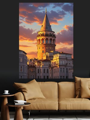 Tablomega Gün Batımı Galata Kulesi Dekoratif Kanvas - Mdf Ahşap Tablo