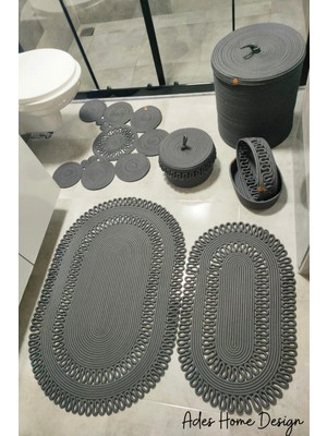 UltraMint Şık ve Konforlu Banyo Seti, Paspas ve Çamaşır Sepeti Kombini