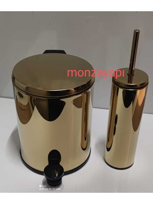UltraMint Primanova Çelik Çöp Kovası 6l ve Tuvalet Fırçası Seti Altın