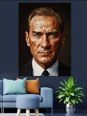 Karizma Tablo Atatürk Mavi Göz Portresi Dekoratif Kanvas - Mdf Ahşap Tablo