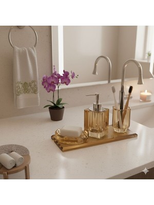 UltraMint Kristal Banyo Seti 4 Parça, Tepsili, Şık ve Kullanışlı Tasarım