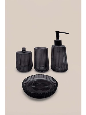 UltraMint Şık Antrasit 4'lü Cam Banyo Seti, Pratik ve Modern Tasarım