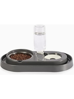 Braventa Collection Hazneli Kedi-Köpek Mama ve Su Kabı Seti 500ML Gri