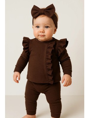 Veralya Orkide Büzgü Detaylı 3 Parça Kız Bebek Takımı %100 Pamuk