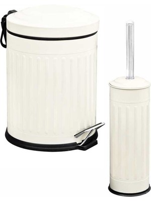 UltraMint 2'li Banyo Seti, 5 Lt Vintage Serisi, Amortisör Kapaklı Krem Çöp Kovası
